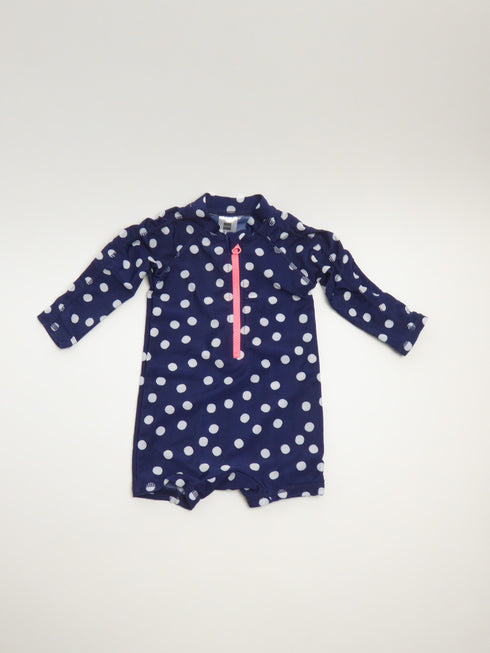 Hema - Zwempak (62) Zwemoutfit met lange mouwen - Blauw met witte bollen