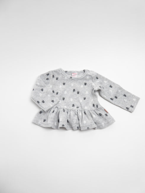 Hema - Trui (62) Truitje grijs velours met dennenbomen