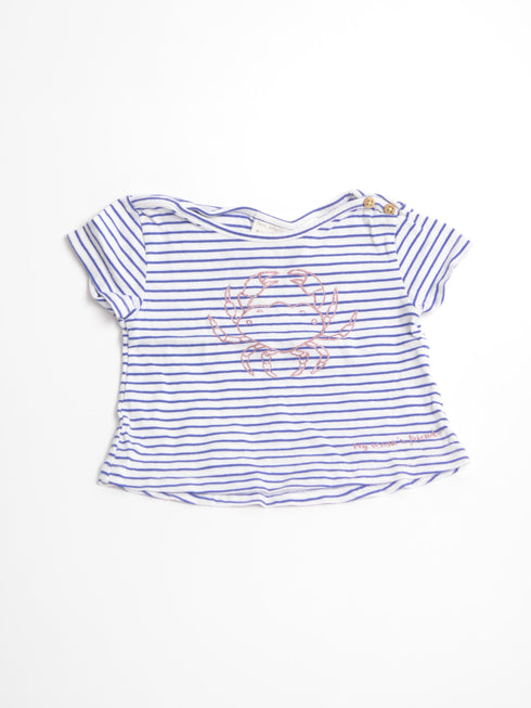 Zara - T-shirt kort (68) Wit-blauw gestreepte t-shirt met krab