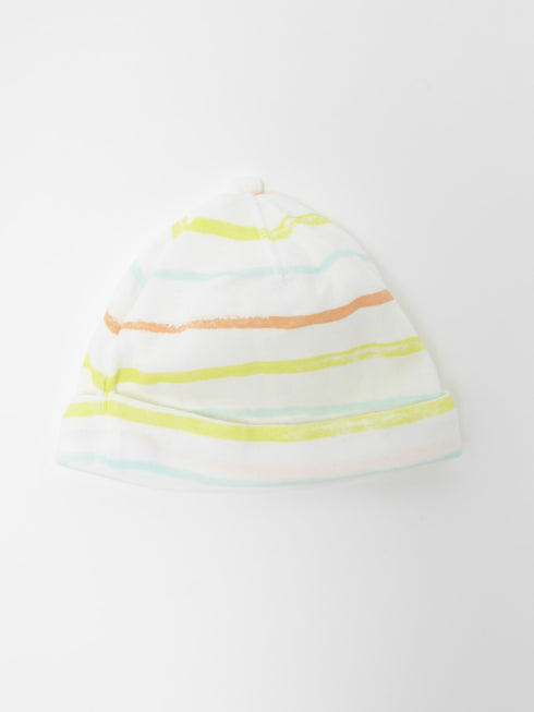 H&M - Muts (34-35) Wit mutsje met gekleurde strepen