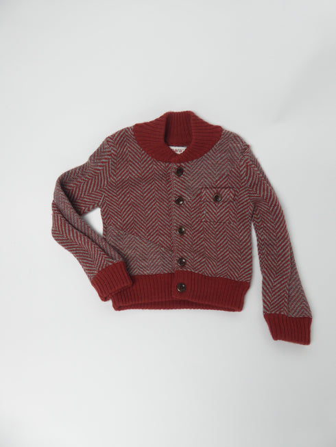 Cardigan (92) Gebreide cardigan Merino wol roestbruin met grijs