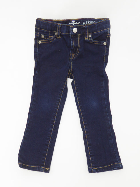 7 for all mankind - Broek (98) Donker blauwe effen jeansbroek met bruine stekking - skinny