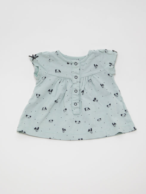 Feliz by Filou - Kleedje (50) Pastelgroen kleedje met diertjes print en bolletjes