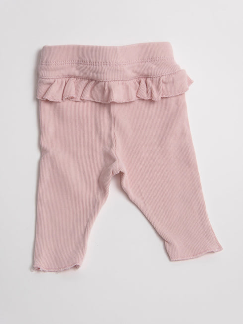 H&M - Broek (50) Lichtroze ribstof legging broekje met frullekes achteraan