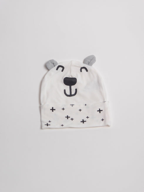 Hema - Muts (30-31) Wit mutsje met berengezichtje en oortjes - maat: newborn/one size