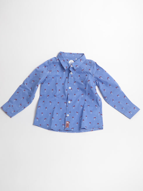JBC - Hemd (86) Blauw hemdje met palmboom print