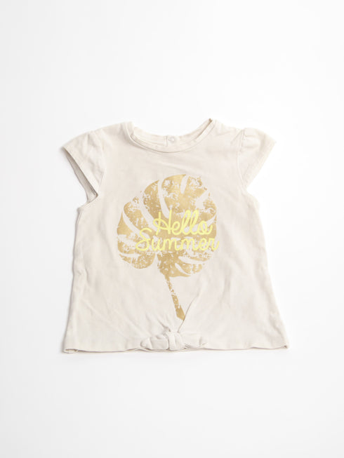 JBC - T-shirt kort (86) Ecru t-shirtje met gold print blaadje - met knoop